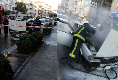 Alev Alan Araca İtfaiye Müdahale Etti