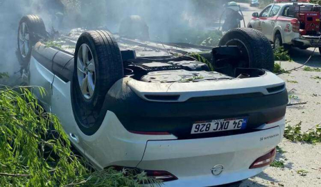 Kontrolden Çıkan Araç Takla Attı