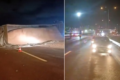 Kontrolden Çıkan Kamyon Devrildi