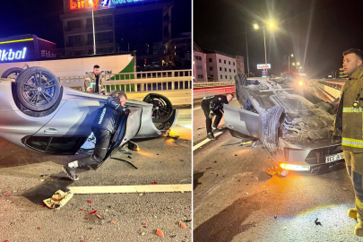 Kontrolden Çıkan Araç Takla Attı